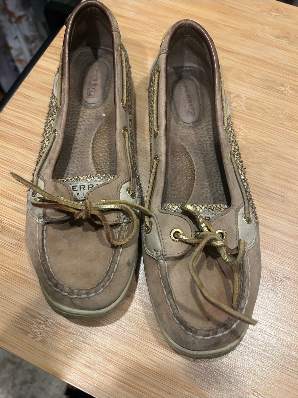 Sperry Top-Sider Boat Shoes Tan Gold Metallic Coastal Preppy Loafers - Picture 3 of 5